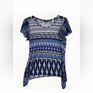 FYLO London Abstract Blue Geometric Print Top Handkerchief Hem Large